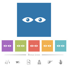Watching eyes solid flat white icons in square backgrounds