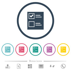 Ballot paper solid flat color icons in round outlines