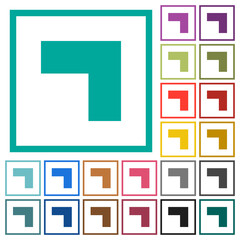 Top right 90 degrees angle arrow solid flat color icons with quadrant frames