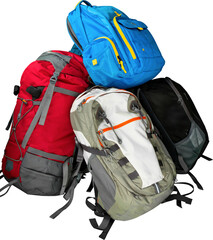 Tourist backpacks isolated on background