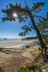Beautiful Rodas beach in Cies Islands National Park in Vigo, Galicia, Spain.