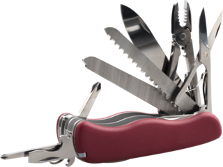 Multipurpose knife isolated on white with all neccessary tools all in one