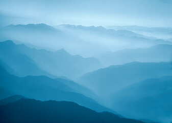 mountains in the fog