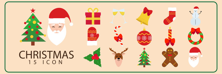 Christmas Icons set, vector and illustration. Happy new year, Merry christmas and holiday decoration
