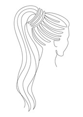 Girl profile silhouettes in modern single line style. Woman continuous line drawing, decor outline, posters, wall art, stickers, logo. Vector illustration.