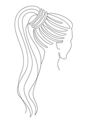 Girl profile silhouettes in modern single line style. Woman continuous line drawing, decor outline, posters, wall art, stickers, logo. Vector illustration.