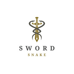 Obraz premium Circular snake logo on sword design template