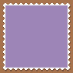 Simple vector square brown and purple postage stamp template. Empty frame with copy space