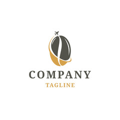 Coffee beans of travel logo design template flat vector illustration