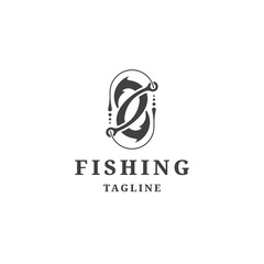 Fishing hook logo with vintage style design template vector illustration