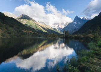 Naklejka na ściany i meble lake in mountains in summer. Dombay, Caucasus