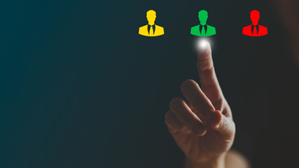 HRM or Human Resource Management, employee icon for recruiting leadership in human development and customer prospects concept. Customer concept is important.