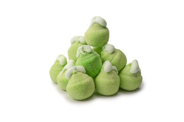 Green marshmallow candy isolated on  white background.