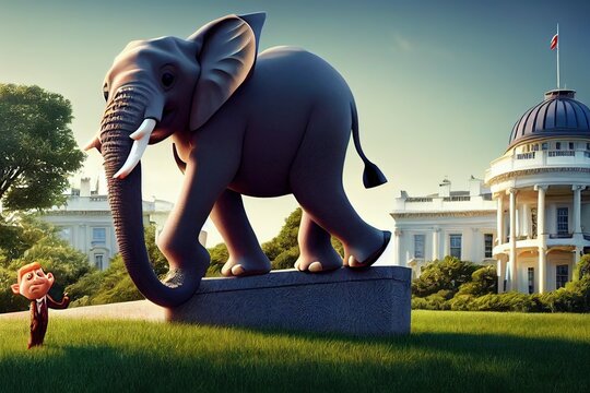 3D rendered American Elephant with cute kawaii look like modern animation. Computer generated patriotic American Elephant Symbol of right-wing conservative republicans