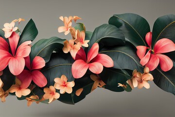 computer-generated image of a tropical floral Hawaiian lei. Traditional garment accessory of the Hawaiian islands to say aloha with bright and colorful exotic flowers native to Hawaii