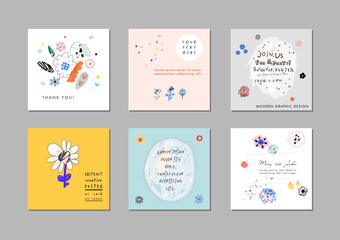 Collection of creative universal artistic cards. Graphic Design for banner, poster, card, cover, invitation, placard, brochure, flyer. Vector