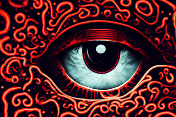 Colorful sinister abstract pattern and texture. Scary background, abstract detailed background with an eye