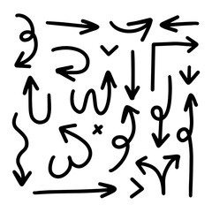 Collection hand drawn arrows. Set simple black arrows isolated on white background. Arrow mark icons. Arrow paint - stock vector.	