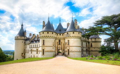 Fototapeta na wymiar Facade and Entrance of the Beautiful Chateau de Chaumont in the Loire Valley, France