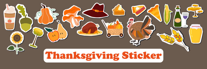 Thanksgiving icons vector sticker set. Autumn elements