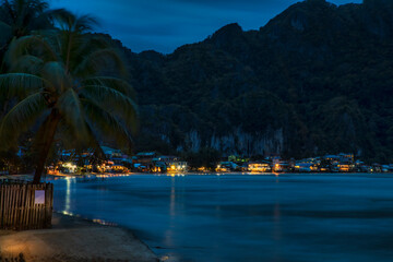 Fototapeta na wymiar Night on the Beach of El Nido, Palawan, Philippines