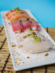 Colorful Tuna, Salmon & White Fish Nigiris 