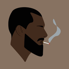 Silhouette. Face. Black guy. Male black head. Flat illustration of face. Head icon. Silhouette of a bearded man. Guy avatar. Smoking guy.