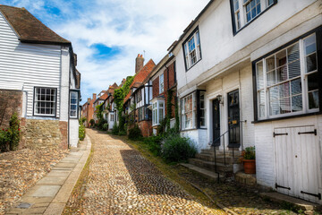 Fototapeta na wymiar Charming Houses in Beautiful, Cobbled Mermaid Street, Rye, England
