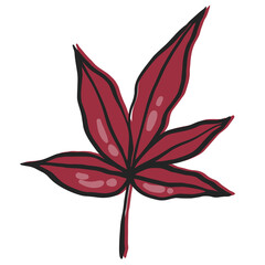 Ink textured autumn fall red maple leaf illustration. Illustration in riso print technique with move layer