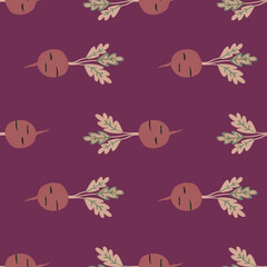 Hand drawn radish seamless pattern. Radish with leaves backdrop.