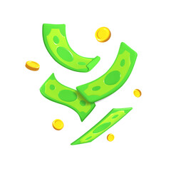 Dollar bill. Green 3d render american money. Dollar banknote in cartoon style. Vector illustration isolated on transparent