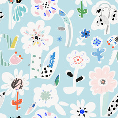 Floral hand drawn seamless pattern. Vector - 540090865