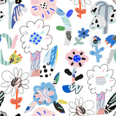Floral hand drawn seamless pattern. Vector