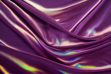 Beautiful Purple Satin Background. Silk Closeup Texture with light wavy folds and holographic shine effect