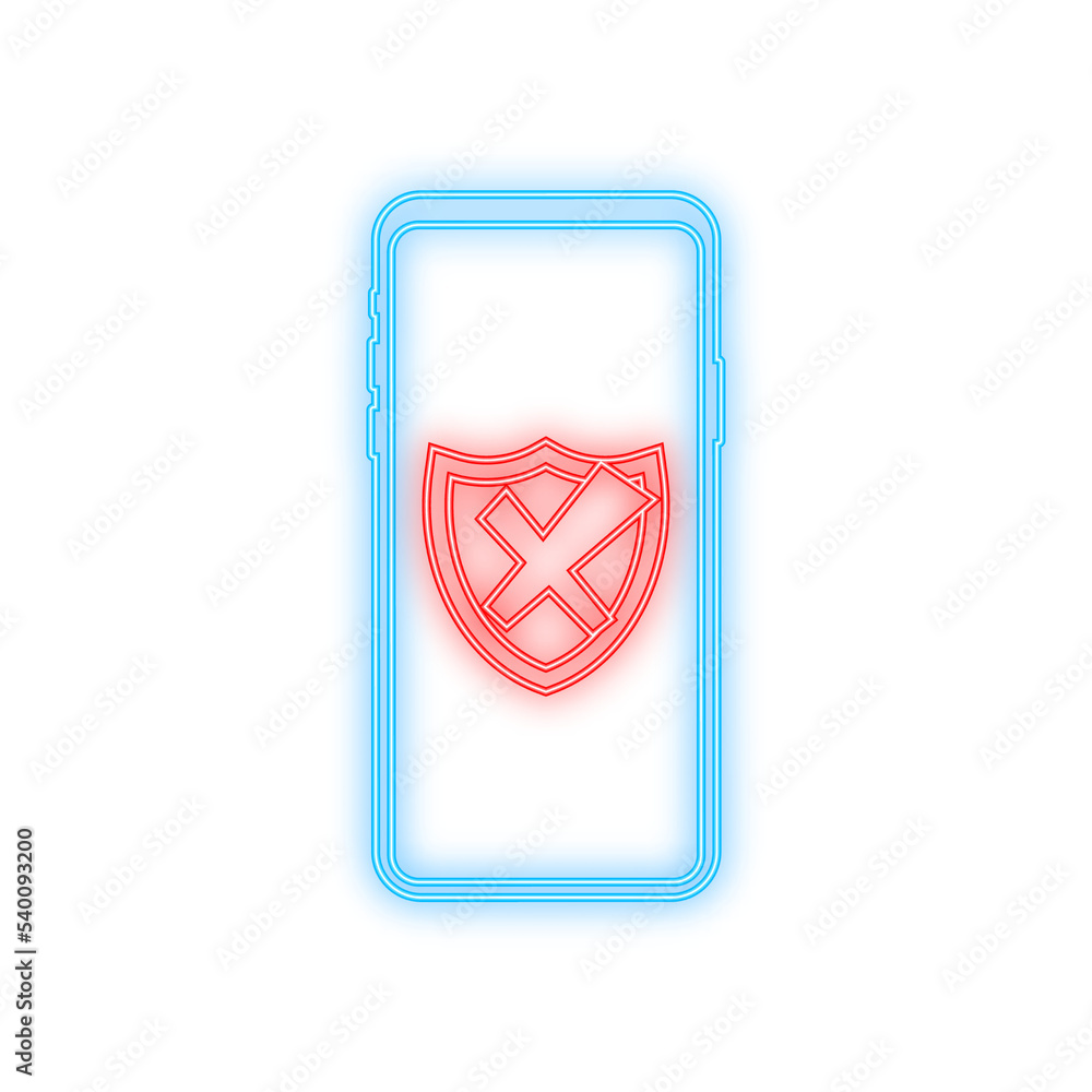 Poster smartphones with checkmarks neon set. tick and cross check marks. vector stock illustration.