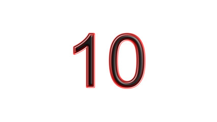 red 10 number 3d effect white background