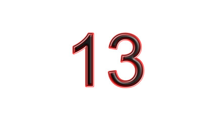 red 13 number 3d effect white background