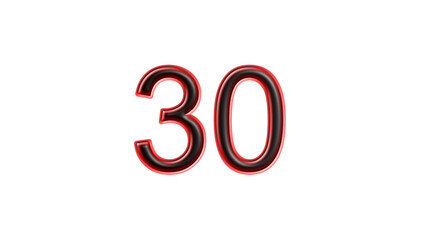 red 30 number 3d effect white background