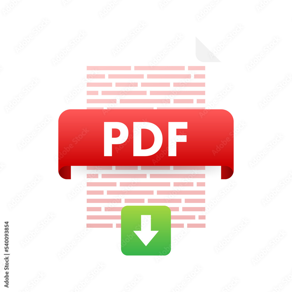 Aufkleber download pdf button. downloading document concept. file with pdf label and down arrow sign. vector i