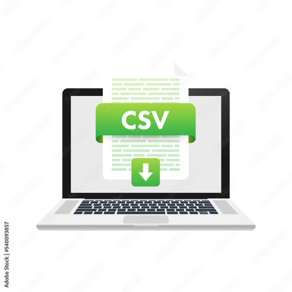 Canvas Prints Download CSV button on laptop screen. Downloading document concept. File with CSV label and down arrow sign. Vector illustration.