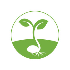 logo design for plant nursery, organic farming, christian organization. Tiny mustard plant emerging from seed.