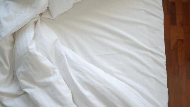 messy bed in early morning , messy bed after waking up 