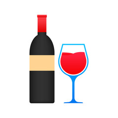 Wine waiter in flat style on red background. Vector illustration, flat. Vector wine glass icon