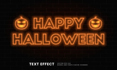 Editable happy halloween neon text effect.