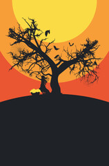 Fototapeta na wymiar Girl silhouette near tree