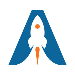 the letter A logo with a rocket symbol, simple and elegant