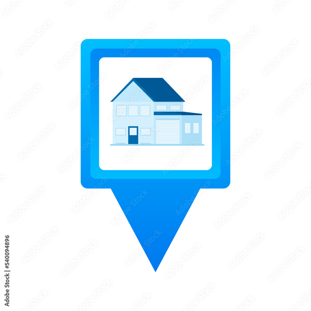 Poster map pointer with house. pin point home. vector stock illustration.