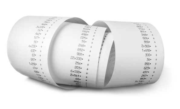 Calculator Paper Tape Rolled Up , Paper Roll of Numbers - Powered by Adobe
