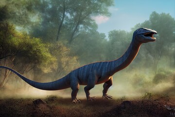 Plateosaurus, running dinosaur from the Late Triassic epoch, isolated on white background banner (3d paleoart )