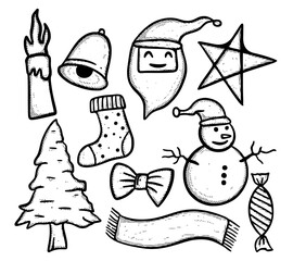Christmas Collection set Doodle Illustration hand drawn cartoon sketch for tattoo, stickers, etc